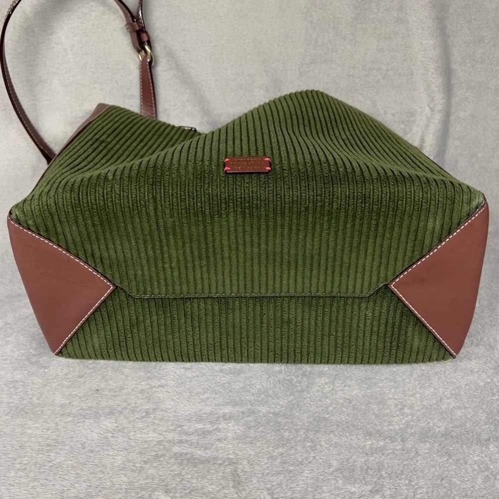 Frances Valentine Large Margaret Olive Green Corduroy And Leather Tote Bag - Picture 6 of 14